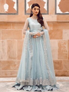 Ice Blue Pishwas Lengha
